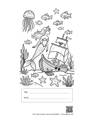 Thumbnail: Mermaid Princess Coloring Sheet Printable with Title and Artist Box