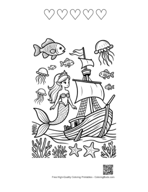 Thumbnail: Mermaid Princess for Kids Printable and 5 Heart Outline