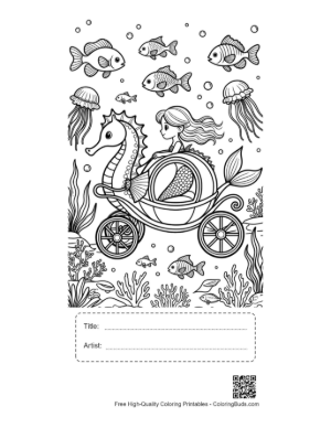 Thumbnail: Ocean Princess Mermaid Enjoying a Ride in a Seahorse Carriage Printable with Title and Artist Box