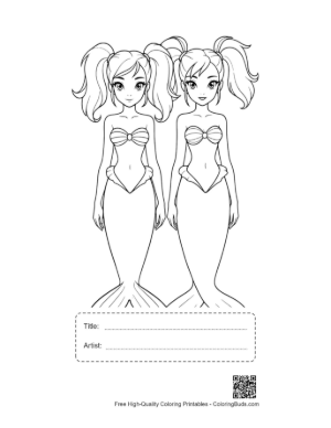 Thumbnail: Twin Mermaid Princesses Coloring Page Printable with Title and Artist Box