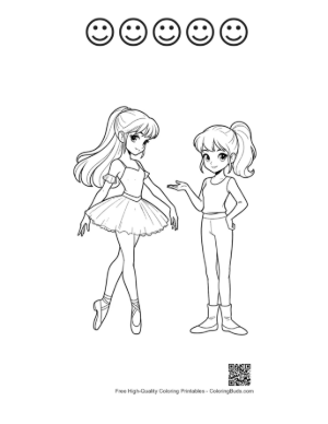 Thumbnail: Ballerina Princess and Friend Posing Printable and 5 Happy Face Outline