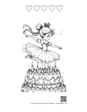 Thumbnail: Ballerina Princess Coloring Sheet Printable and 5 Heart Outline