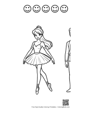 Thumbnail: Ballerina Princess in Graceful Pose Printable and 5 Happy Face Outline
