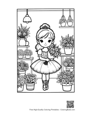 Thumbnail: Ballerina Princess Standing in a Dreamy Flower Shop Printable