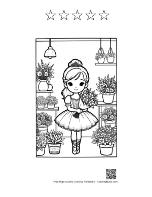 Thumbnail: Ballerina Princess Standing in a Dreamy Flower Shop Printable and 5 Star Outline