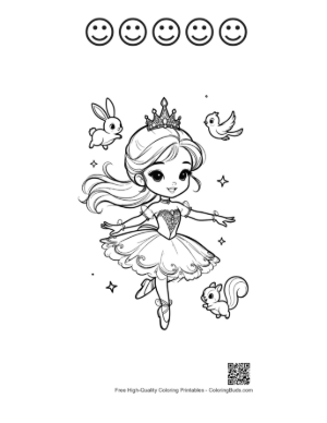 Thumbnail: Ballerina Princess to Color Printable and 5 Happy Face Outline