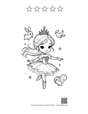 Thumbnail: Ballerina Princess to Color Printable and 5 Star Outline