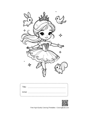 Thumbnail: Ballerina Princess to Color Printable with Title and Artist Box