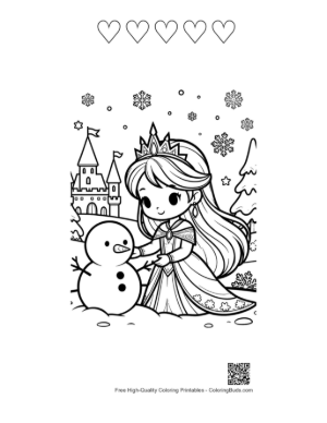 Thumbnail: Beautiful Ice Princess Building a Cute Snowman in the Snow Printable and 5 Heart Outline