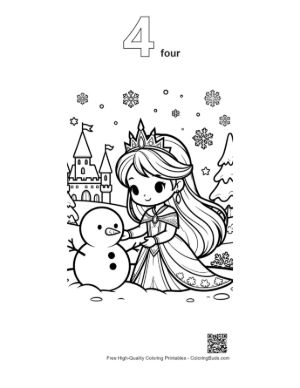 Thumbnail: Beautiful Ice Princess Building a Cute Snowman in the Snow Printable Outline Number 4