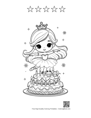Thumbnail: Birthday Girl Ballerina Princess Dancing on a Festive Cake Printable and 5 Star Outline