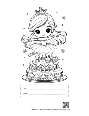 Thumbnail: Birthday Girl Ballerina Princess Dancing on a Festive Cake Printable with Title and Artist Box