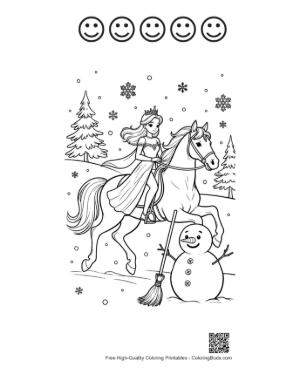 Thumbnail: Brave Ice Princess on a Stallion Riding Past a Winter Snowman Printable and 5 Happy Face Outline