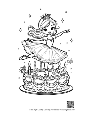 Thumbnail: Cute Ballerina Princess Celebrating with a Birthday Cake Printable
