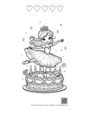 Thumbnail: Cute Ballerina Princess Celebrating with a Birthday Cake Printable and 5 Heart Outline