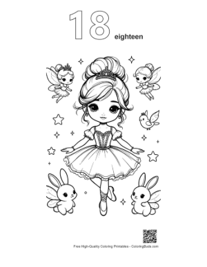 Thumbnail: Cute Ballerina Princess Dancing with Little Fairy Friends Printable Outline Number 18
