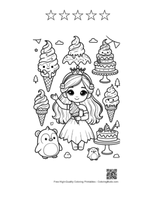 Thumbnail: Cute Ice Princess Coloring Sheet Printable and 5 Star Outline