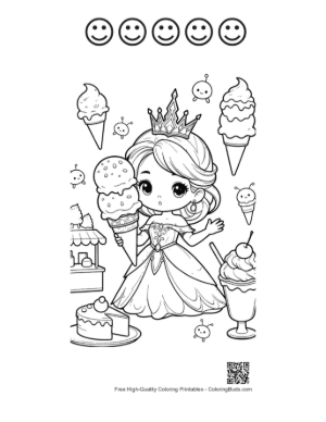 Thumbnail: Cute Ice Princess Enjoying Ice Cream Treats in a Winter Shop Printable and 5 Happy Face Outline