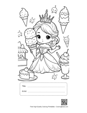 Thumbnail: Cute Ice Princess Enjoying Ice Cream Treats in a Winter Shop Printable with Title and Artist Box