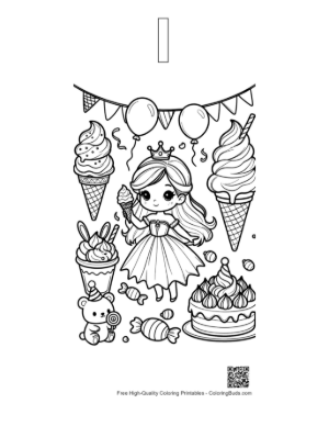 Thumbnail: Cute Ice Princess Printable Outline Alphabet I