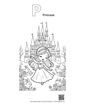 Thumbnail: Cute Ice Princess Printable Outline Alphabet P Princess