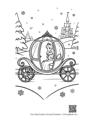 Thumbnail: Cute Ice Princess Riding in a Magical Winter Pumpkin Carriage Printable