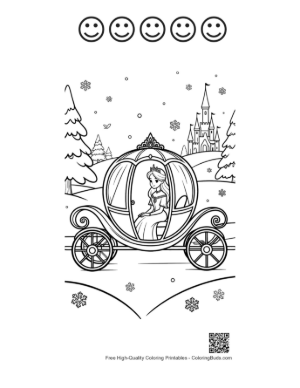 Thumbnail: Cute Ice Princess Riding in a Magical Winter Pumpkin Carriage Printable and 5 Happy Face Outline
