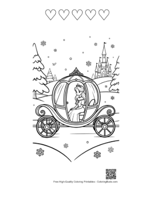 Thumbnail: Cute Ice Princess Riding in a Magical Winter Pumpkin Carriage Printable and 5 Heart Outline