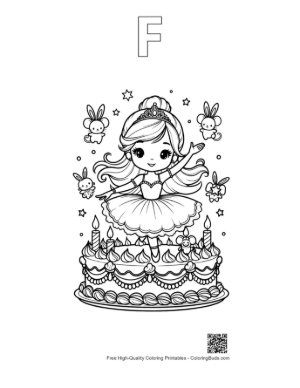 Thumbnail: Download Ballerina Princess for Kids Printable Outline Alphabet F