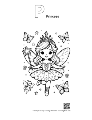 Thumbnail: Easy Ballerina Princess Coloring Page Printable Outline Alphabet P Princess