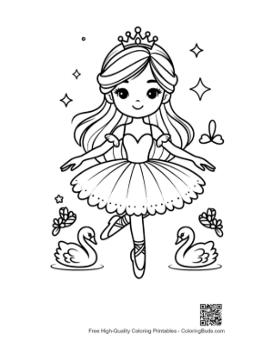 Thumbnail: Elegant Ballet Princess Dancing on a Stage with Swans Printable