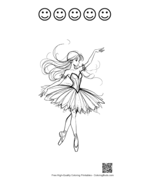 Thumbnail: Graceful Ballerina Princess in Tutu Printable and 5 Happy Face Outline