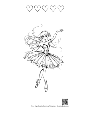 Thumbnail: Graceful Ballerina Princess in Tutu Printable and 5 Heart Outline