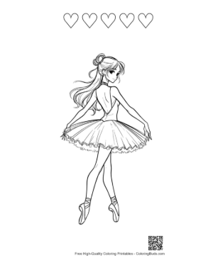 Thumbnail: Graceful Ballerina Princess in Tutu Printable and 5 Heart Outline