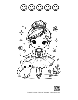 Thumbnail: Graceful Ballerina Princess Performing in a Spring Garden Printable and 5 Happy Face Outline