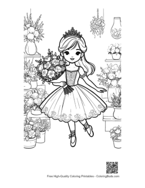 Thumbnail: Graceful Ballet Princess with a Crown and Flowers Printable
