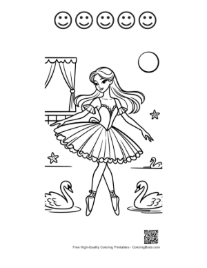 Thumbnail: Graceful Princess Ballerina Performing a Pose on Stage Printable and 5 Happy Face Outline