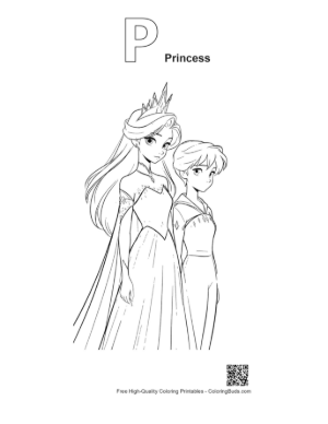 Thumbnail: Ice Princess and Young Royal Side by Side Printable Outline Alphabet P Princess