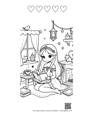 Thumbnail: Ice Princess Coloring Page Printable and 5 Heart Outline