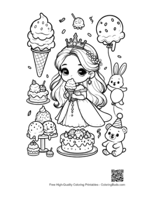 Thumbnail: Ice Princess Eating a Frozen Dessert Treat in the Royal Palace Printable