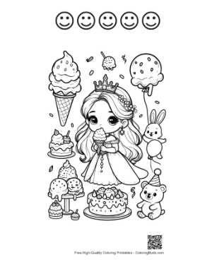 Thumbnail: Ice Princess Eating a Frozen Dessert Treat in the Royal Palace Printable and 5 Happy Face Outline