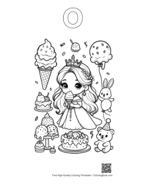 Thumbnail: Ice Princess Eating a Frozen Dessert Treat in the Royal Palace Printable Outline Alphabet O