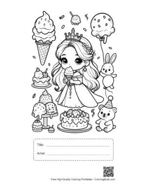 Thumbnail: Ice Princess Eating a Frozen Dessert Treat in the Royal Palace Printable with Title and Artist Box