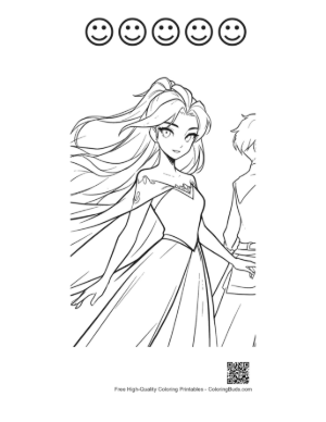 Thumbnail: Ice Princess Elsa with Mysterious Boy Printable and 5 Happy Face Outline
