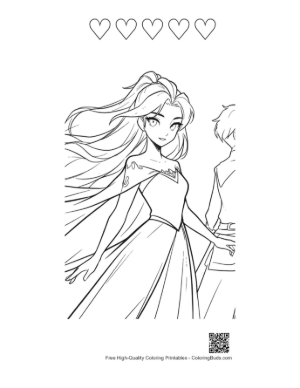 Thumbnail: Ice Princess Elsa with Mysterious Boy Printable and 5 Heart Outline