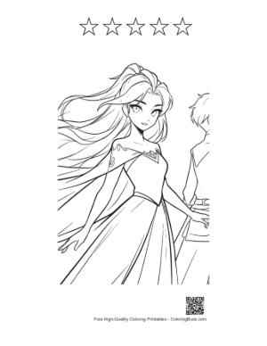 Thumbnail: Ice Princess Elsa with Mysterious Boy Printable and 5 Star Outline