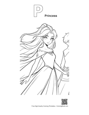 Thumbnail: Ice Princess Elsa with Mysterious Boy Printable Outline Alphabet P Princess