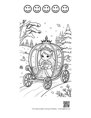 Thumbnail: Ice Princess Looking Out from Her Royal Magic Snow Carriage Printable and 5 Happy Face Outline