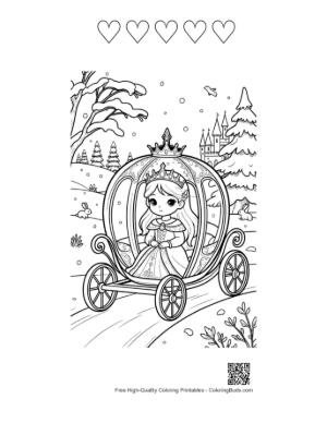 Thumbnail: Ice Princess Looking Out from Her Royal Magic Snow Carriage Printable and 5 Heart Outline