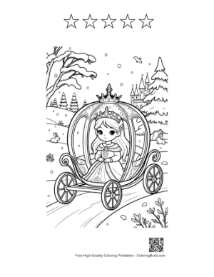 Thumbnail: Ice Princess Looking Out from Her Royal Magic Snow Carriage Printable and 5 Star Outline